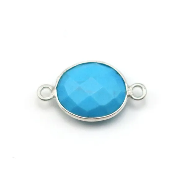 Turquoise reconstituée ovale 2 anneaux sertie en argent x 1pc