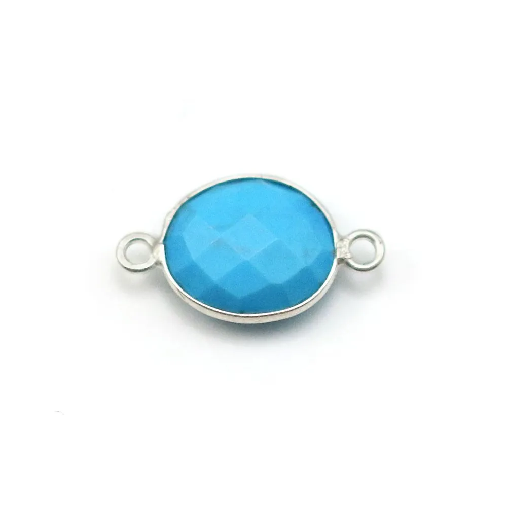 Turquoise reconstituée ovale 2 anneaux sertie en argent x 1pc
