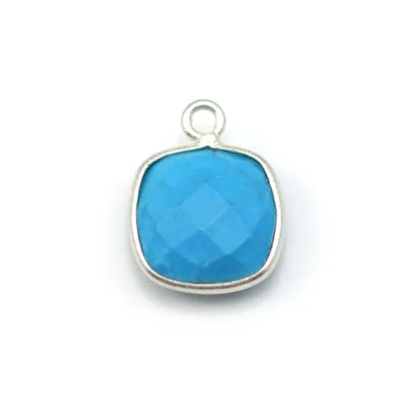 Turquoise reconstituée carré 1 anneau sertie en argent  x 1pc
