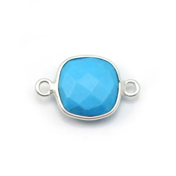 Turquoise reconstituée carré 2 anneaux sertie en argent x 1pc