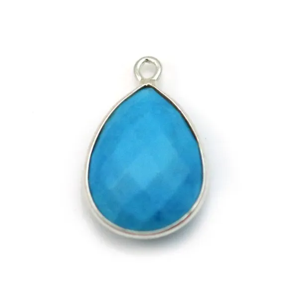 Turquoise reconstituée goutte 1 anneau serite en argent  x 1pc 