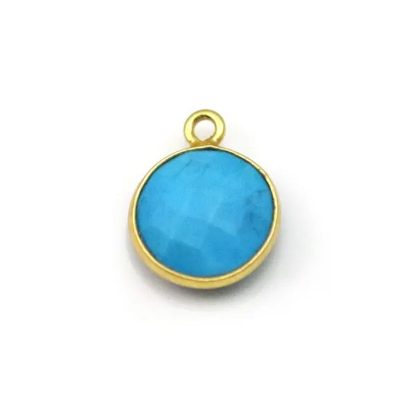 Turquoise reconstituée rond 1 anneau sertie en argent doré x 1pc