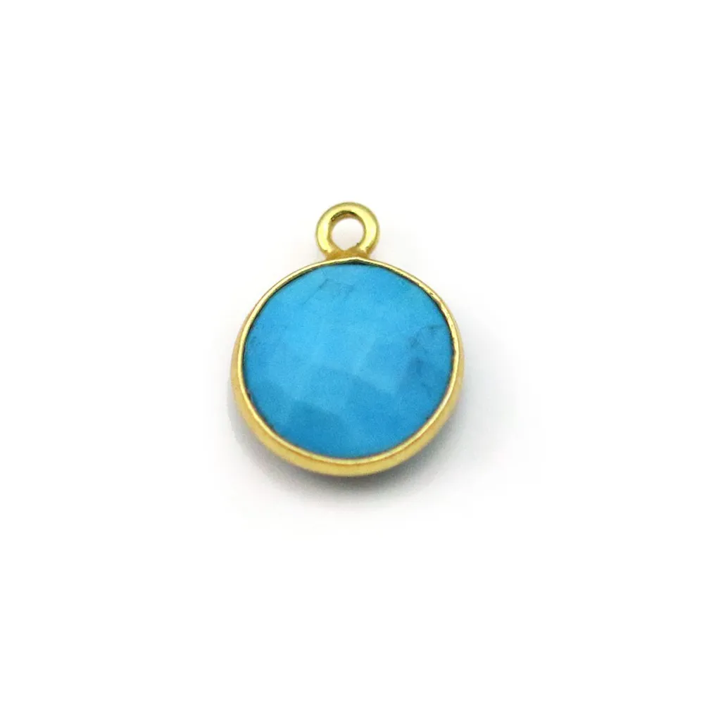 Turquoise reconstituée rond 1 anneau sertie en argent 925 doré à l'or fin x 1pc