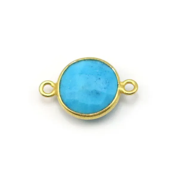 Turquoise reconstituée rond 2 anneaux sertie en argent doré x 1pc