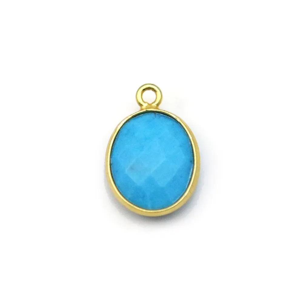 Turquoise reconstituée ovale 1 anneau sertie en argent 925 doré à l'or fin x 1pc