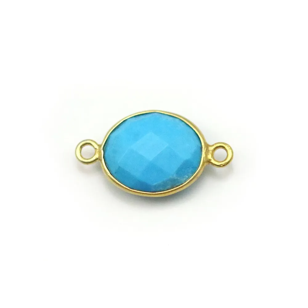 Turquoise reconstituée ovale 2 anneaux sertie en argent 925 doré à l'or fin x 1pc