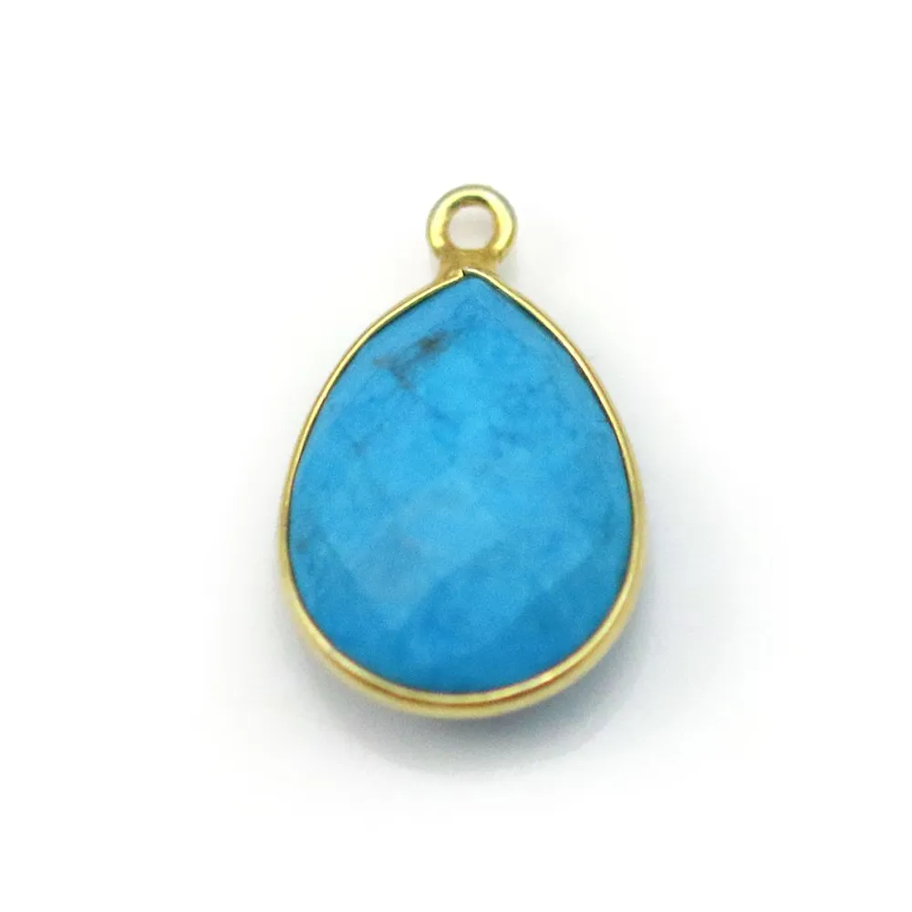 Turquoise reconstituée goutte 1 anneau sertie en argent doré x 1pc