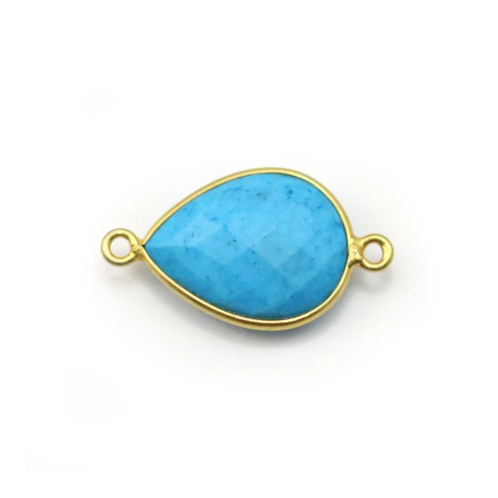 Turquoise reconstituée goutte 2 anneaux sertie en argent doré x 1pc