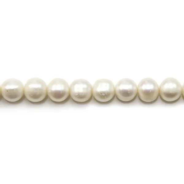 Perles d'eau douce blanches rondes/ovales 8-9mm x 40cm