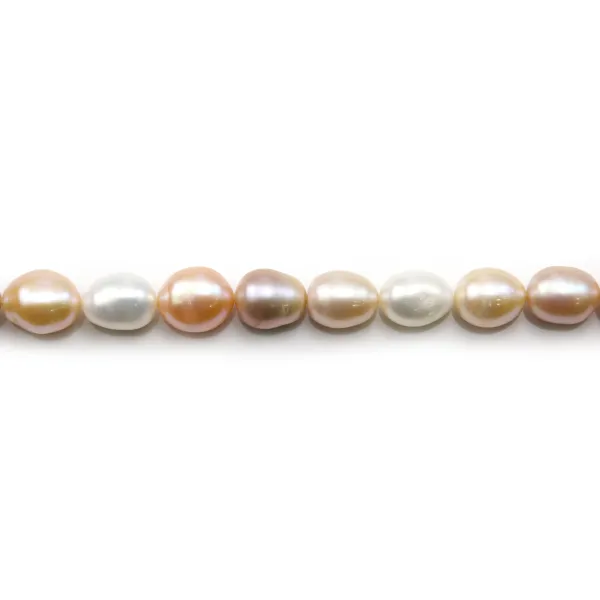 Pérolas de água doce, multicoloridas, em forma de azeitona, 10-11mm x 37cm.