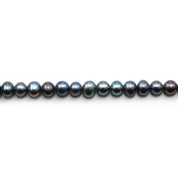 Perles de culture d'eau douce, bleue foncée, ovale, 5.5-6mm x 40cm