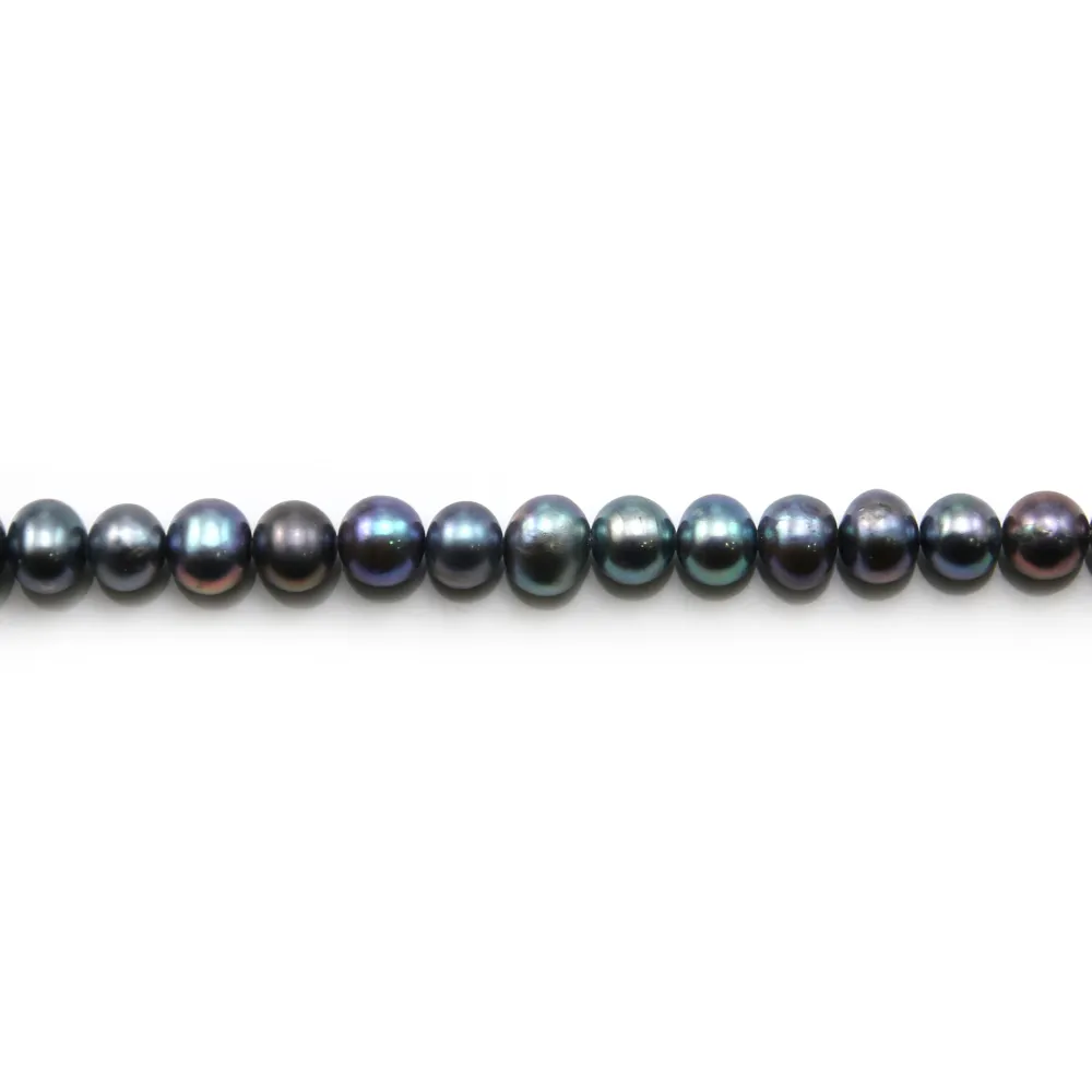 Perles de culture d'eau douce, bleue foncée, ovale, 5.5-6mm x 40cm