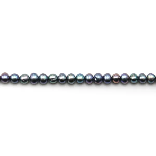 Perles d'eau Douce bleu foncé ovale 4.5-5.5mm x 40cm