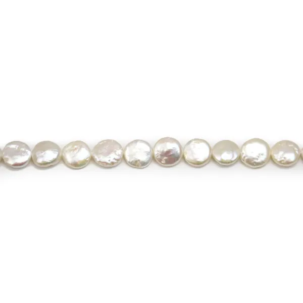 Perles d'eau douce blanc argenté en rond plat 11mm x 2pcs