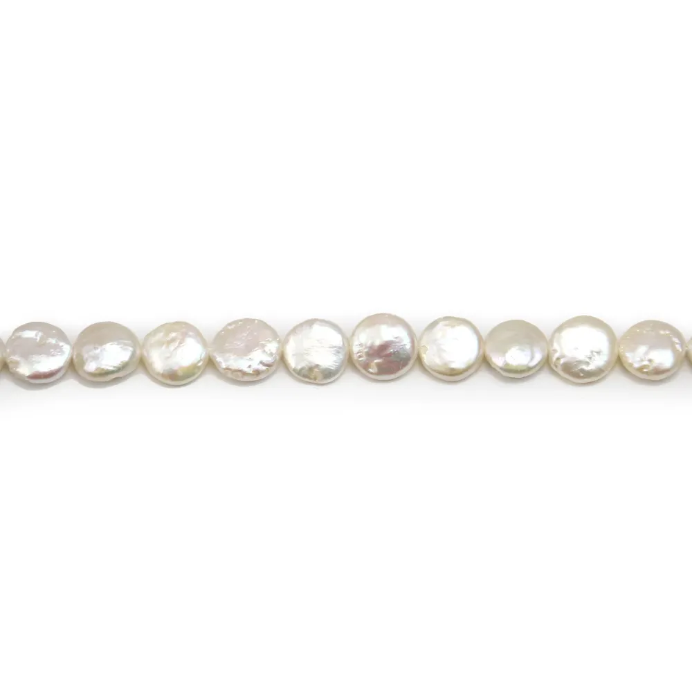 Perles d'eau douce blanc argenté en rond plat 11mm x 2pcs