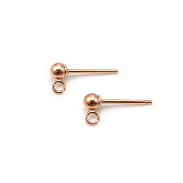 14k rose gold filled round ear studs with jump ring 3mm x 2pcs
