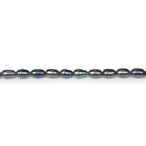 Perles de culture d'eau douce, bleu fonce, olive, 3-4mm x 36cm