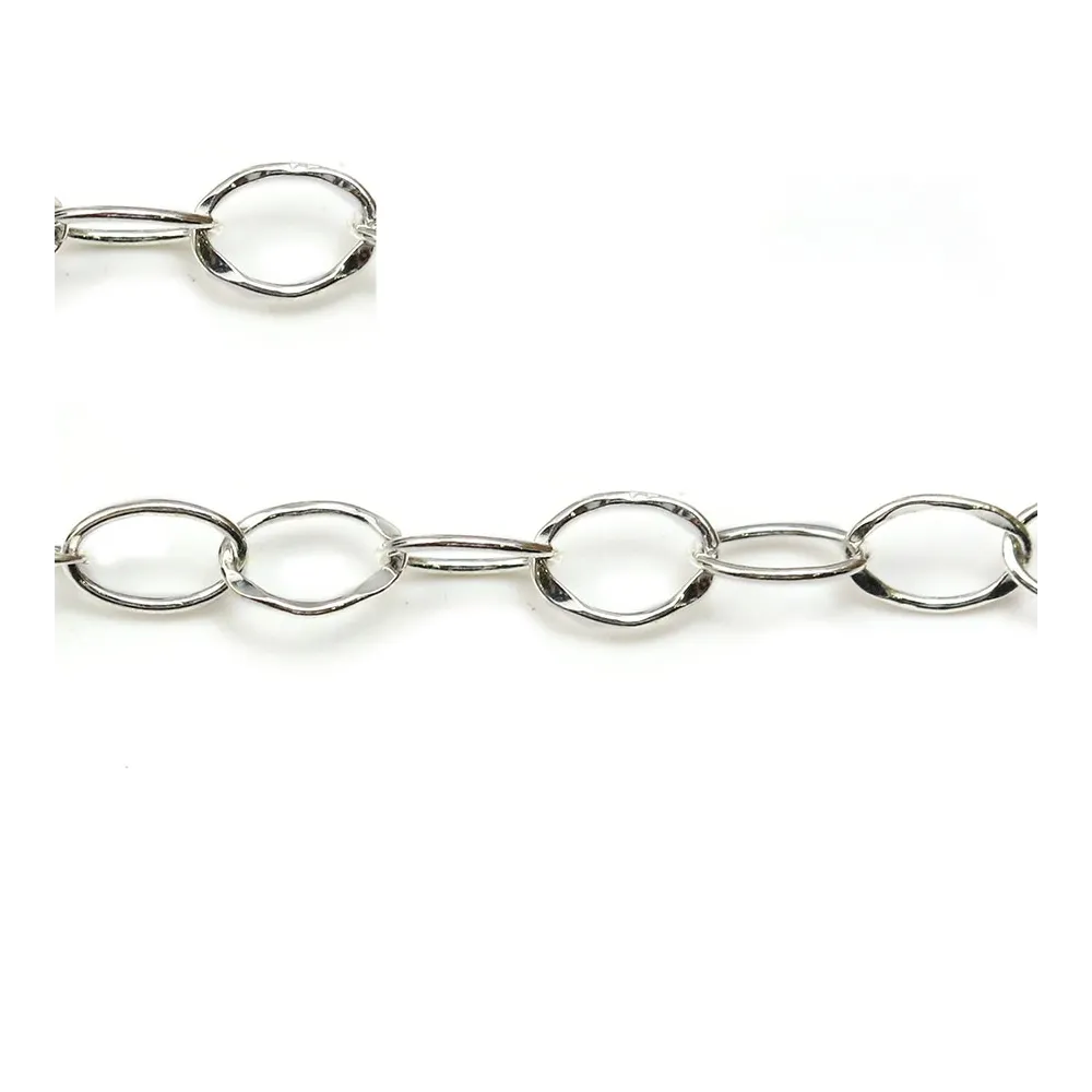 Sterling silver 925 hammered flat chain 6x8.5mm x 50cm