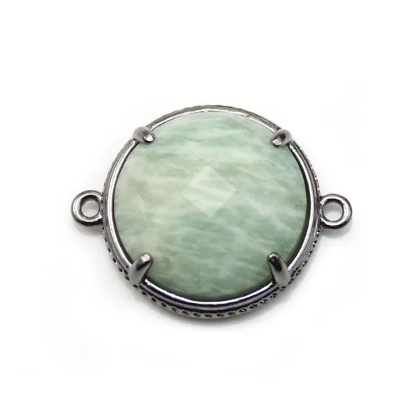 Intercalaire en amazonite sertie en métal, de forme ronde, 18mm x 1pc