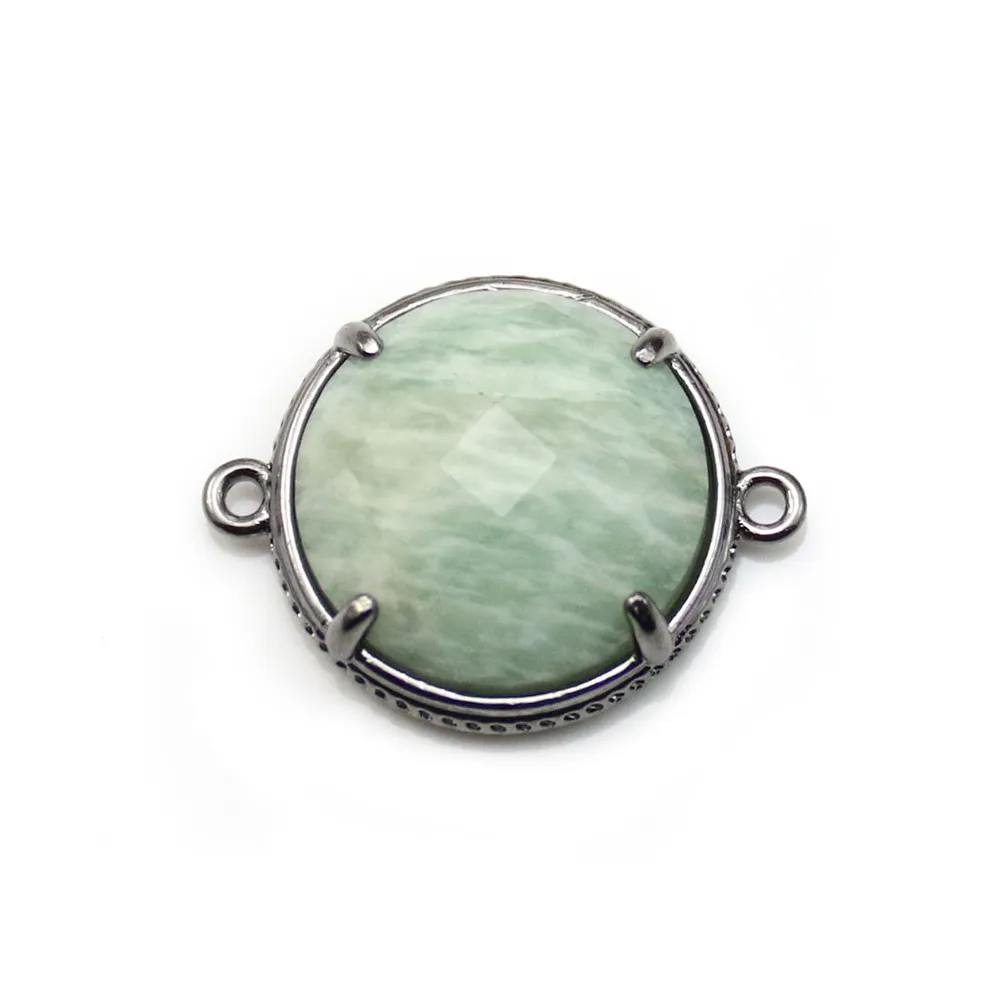 Intercalaire en amazonite sertie en métal, de forme ronde, 18mm x 1pc