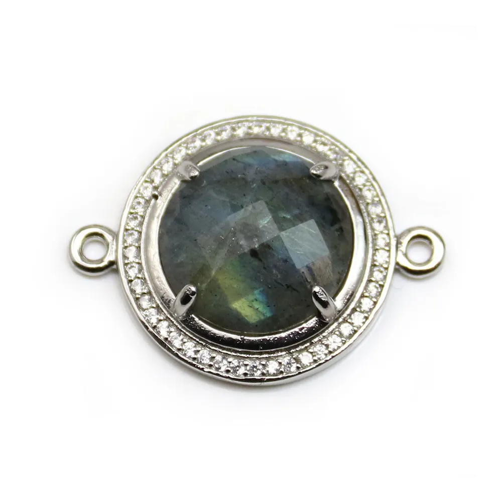Labradorite spacer set with metal & zirconium, in round shape, 22mm x 1pc