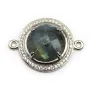 Labradorite spacer set with metal & zirconium, in round shape, 22mm x 1pc