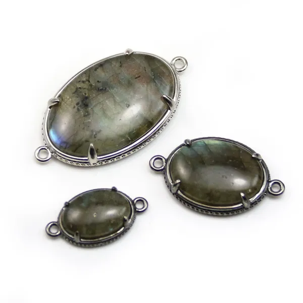 Distanziatore in labradorite incastonato in metallo, forma ovale x 1 pz