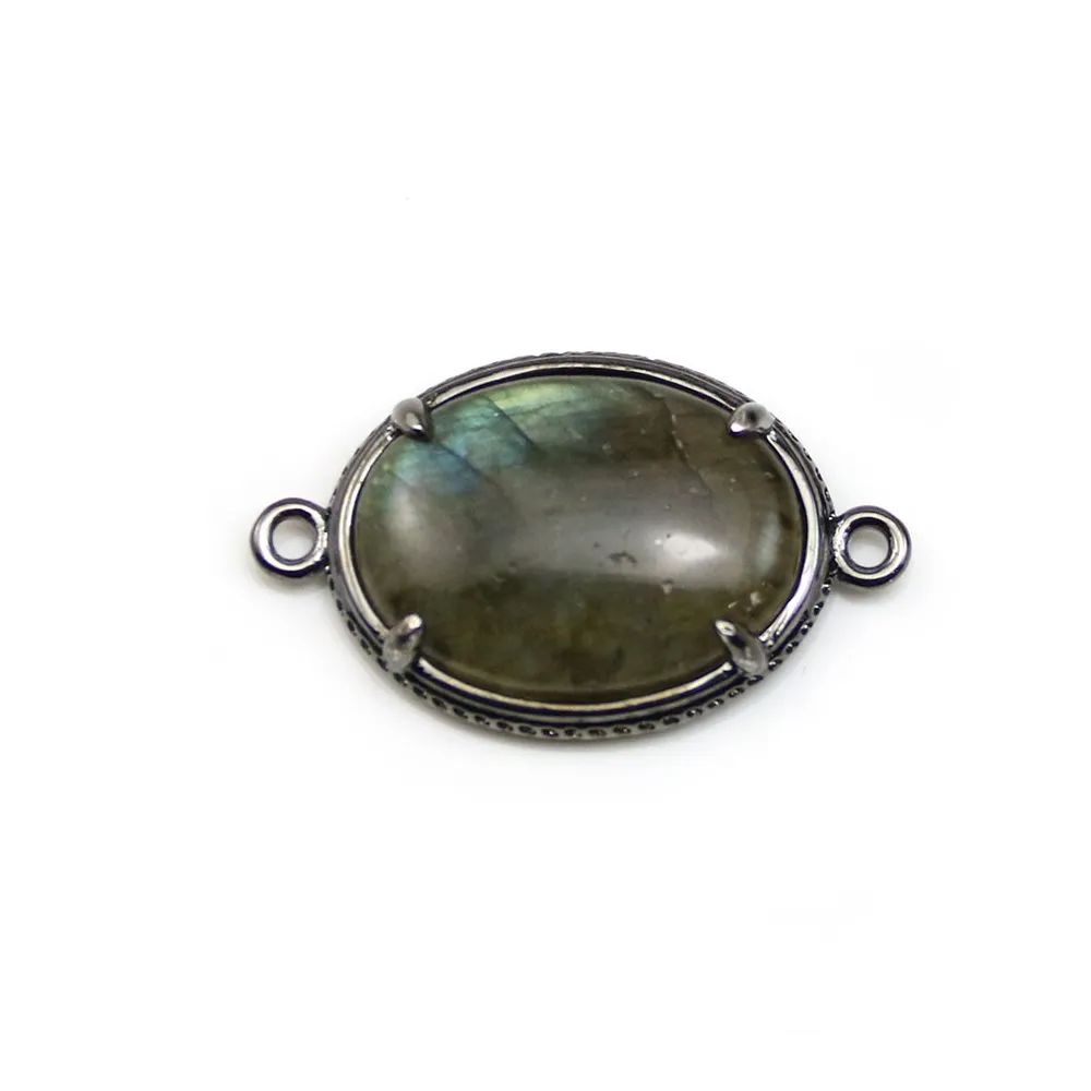 Labradorite spacer set with metal, in oval shaped x 1pc