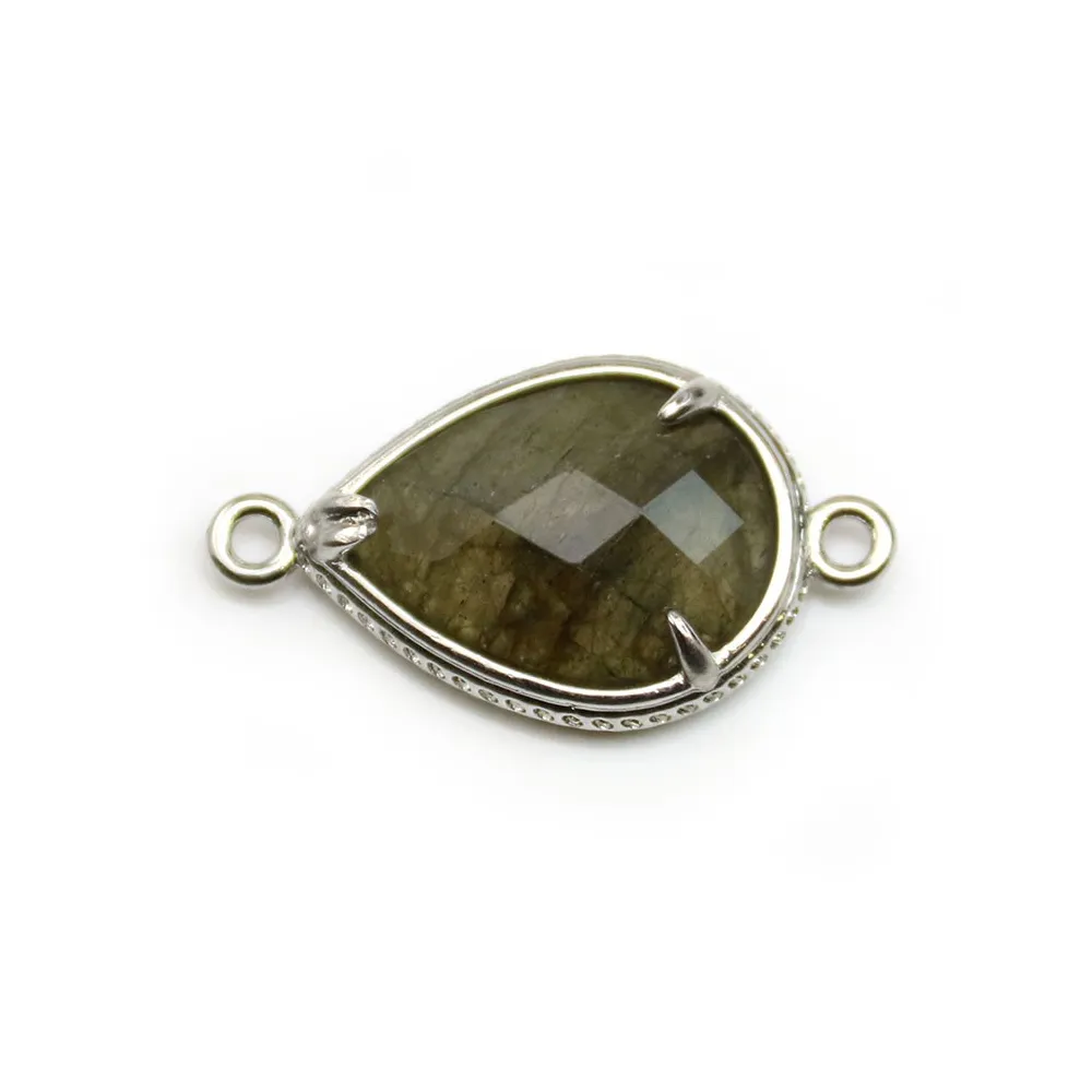 Intercalaire en labradorite sertie en métal, en forme de goutte, 15x20mm x 1pc