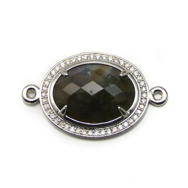 Espaçador de labradorite de conjunto metal & zircónio, forma oval, 20x25mm x 1pc