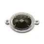 Intercalaire en labradorite sertie métal & zirconium, de forme ovale, 20x25mm x 1pc