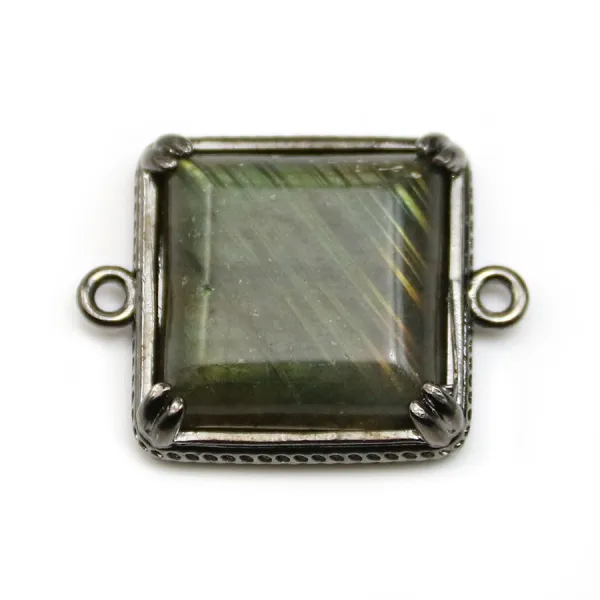Labradorite spacer set in metal, in shape of square x 1pc