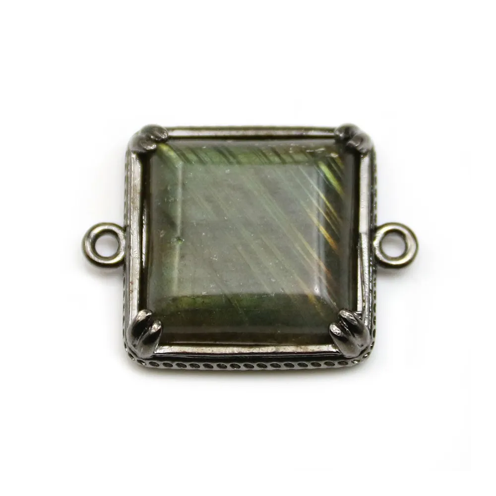 Intercalaire en labradorite sertie en métal, de forme carré x 1pc