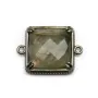 Intercalaire en labradorite sertie en métal, de forme carré, 21mm x 1pc