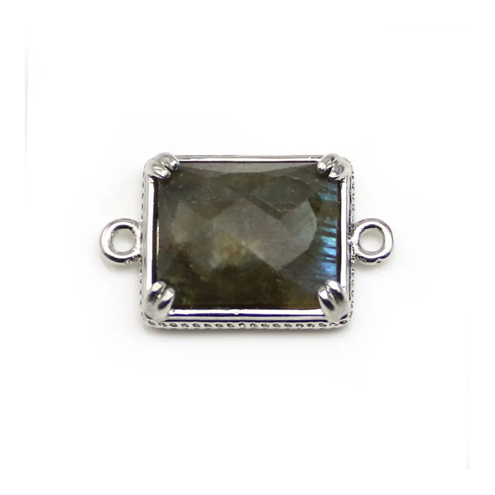 Labradorite spacer set in metal, in shaped of rectangle, 12 * 14mm x 1pc