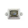Intercalaire en labradorite sertie en métal & zirconium, rectangulaire, 16x18mm x 1pc