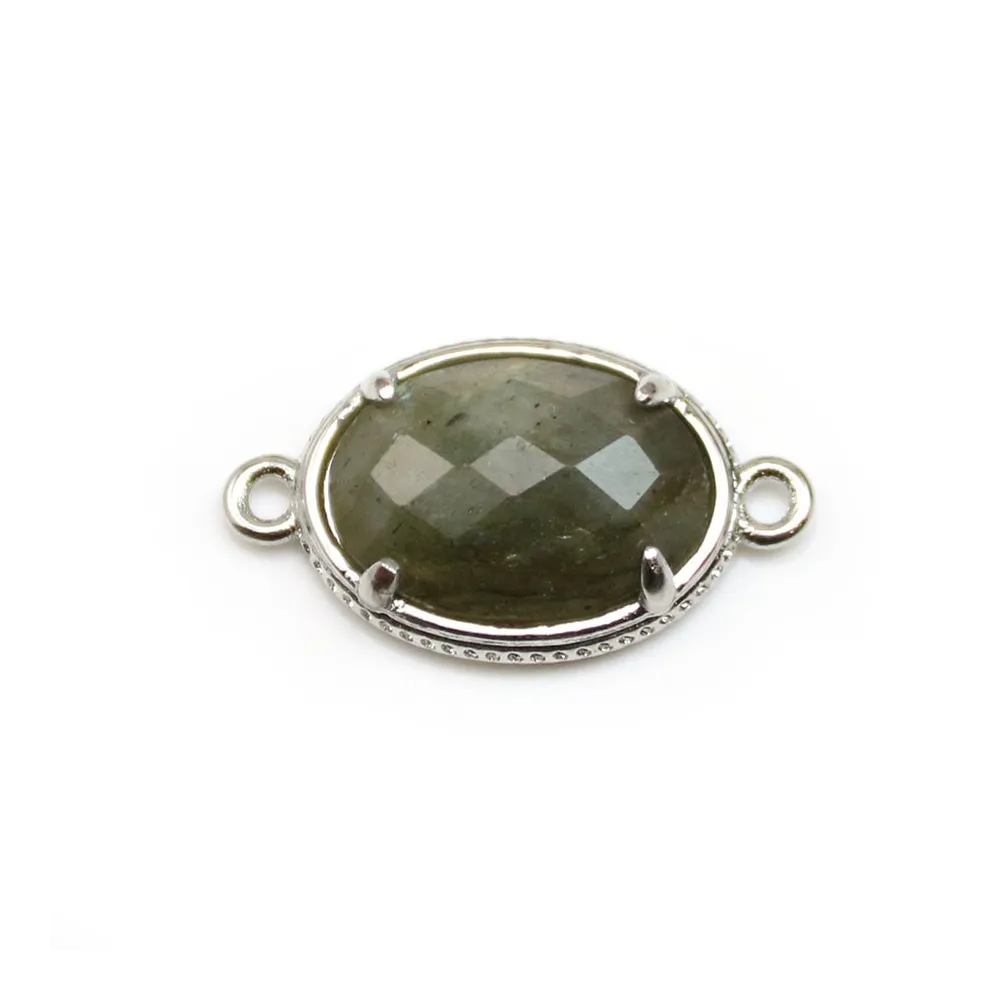 Intercalaire en labradorite sertie en métal, de forme ovale, 12x16mm x 1pc