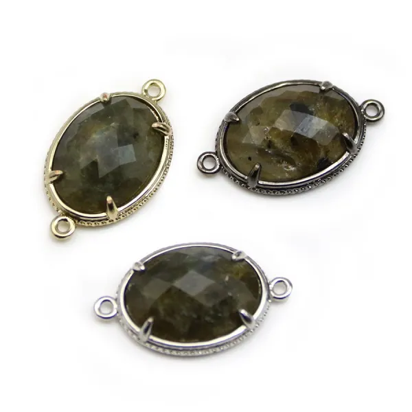 Intercalaire en labradorite sertie en métal, de forme ovale, 16x21mm x 1pc