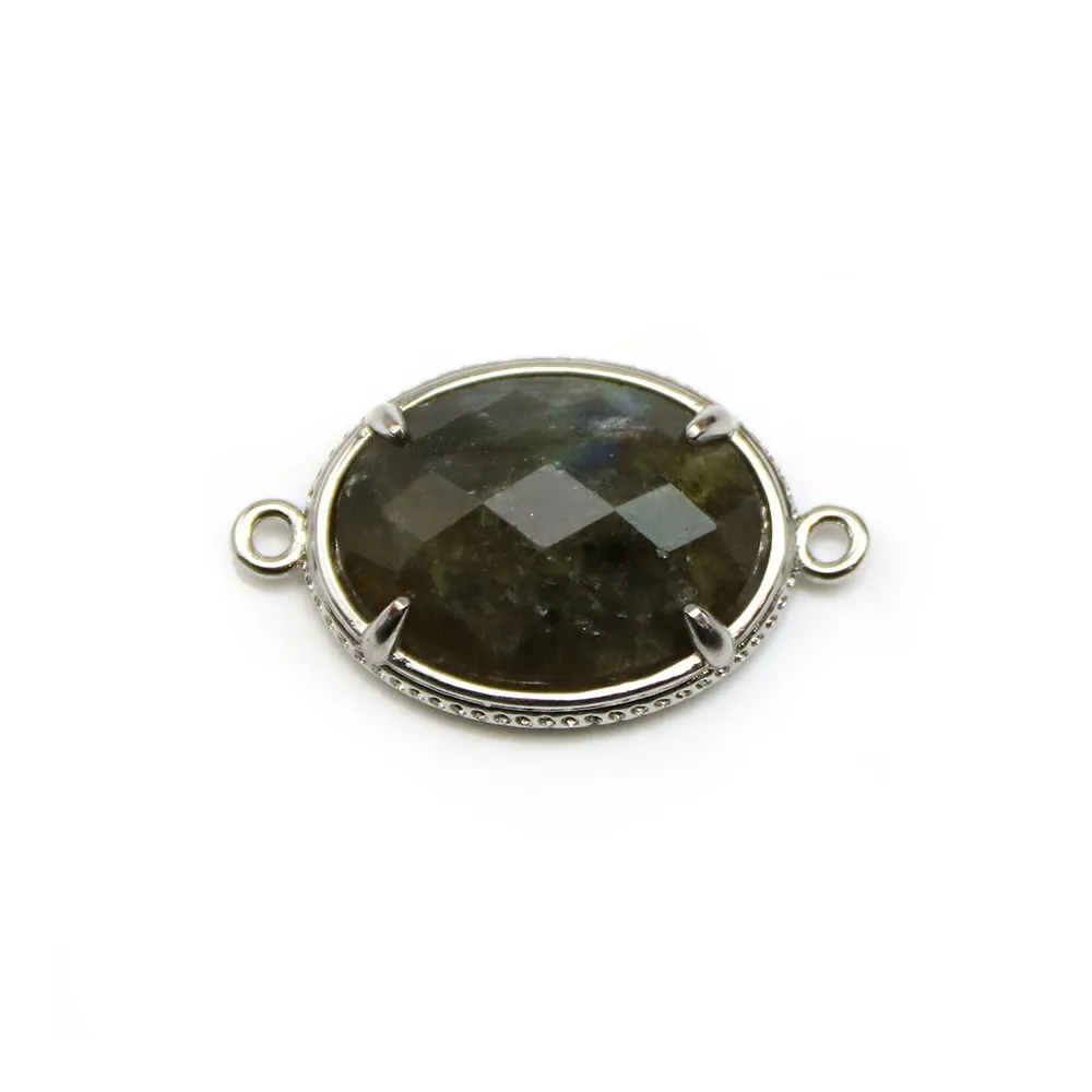 Intercalaire en labradorite sertie en métal, de forme ovale, 16x21mm x 1pc