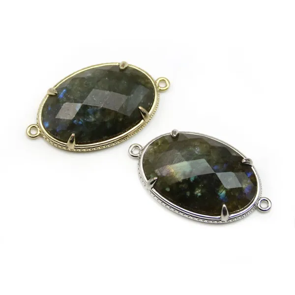 Intercalaire en labradorite sertie en métal, de forme ovale, 20x30mm x 1pc