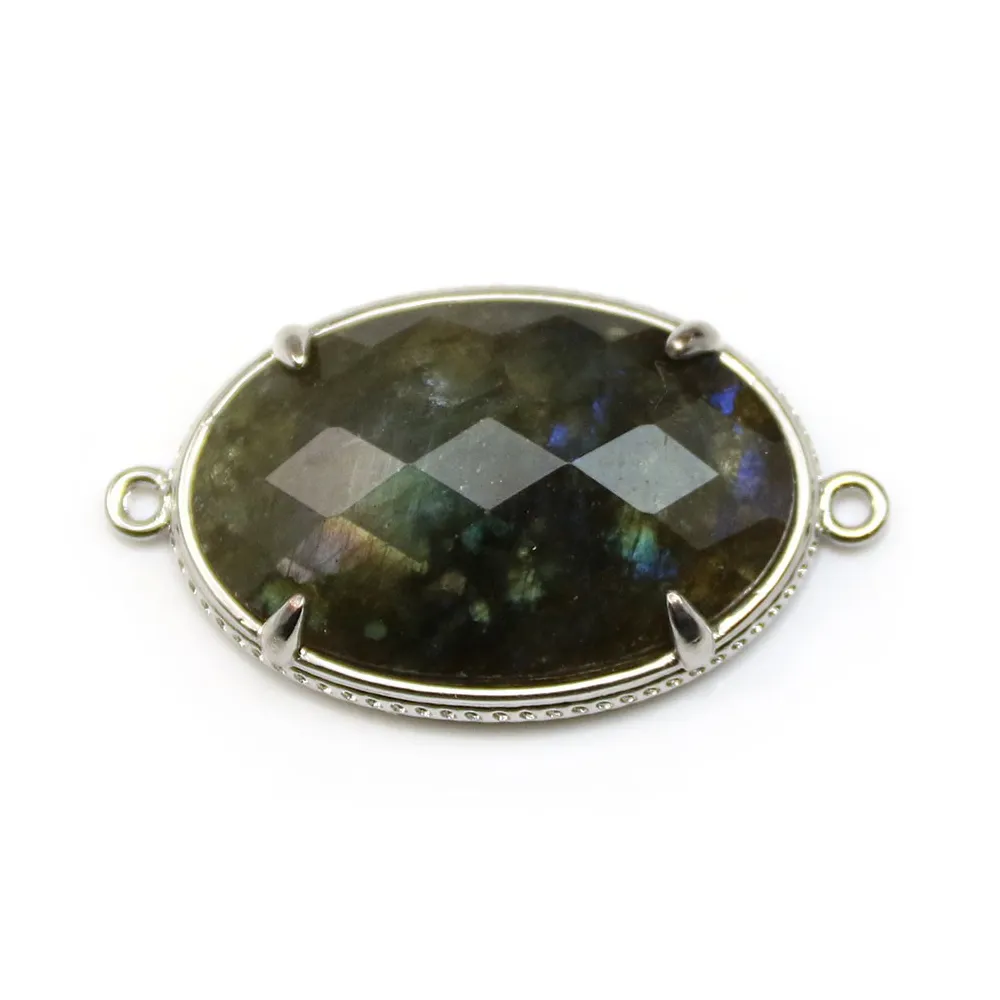 Intercalaire en labradorite sertie en métal, de forme ovale, 20x30mm x 1pc