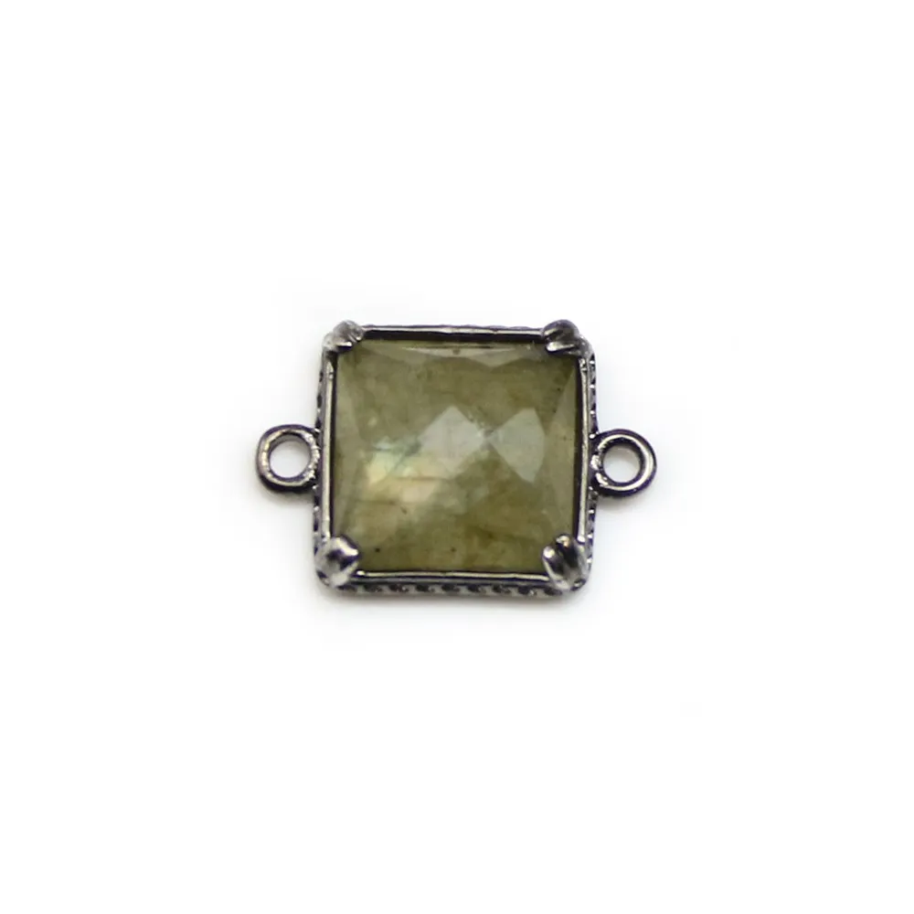 Intercalaire en labradorite sertie en métal, de forme carré, 9mm x 1pc