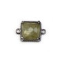Intercalaire en labradorite sertie en métal, de forme carré, 9mm x 1pc