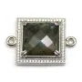 Intercalaire en labradorite sertie en métal & zirconium, de forme carré, 25mm x 1pc