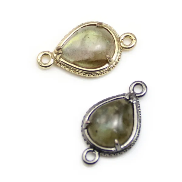 Intercalaire en labradorite sertie en métal, en forme de goutte, 10x12mm x 1pc