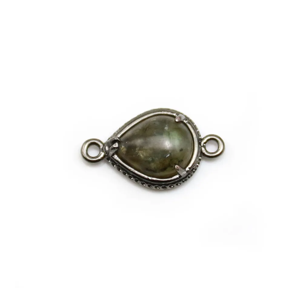 Intercalaire en labradorite sertie en métal, en forme de goutte, 10x12mm x 1pc