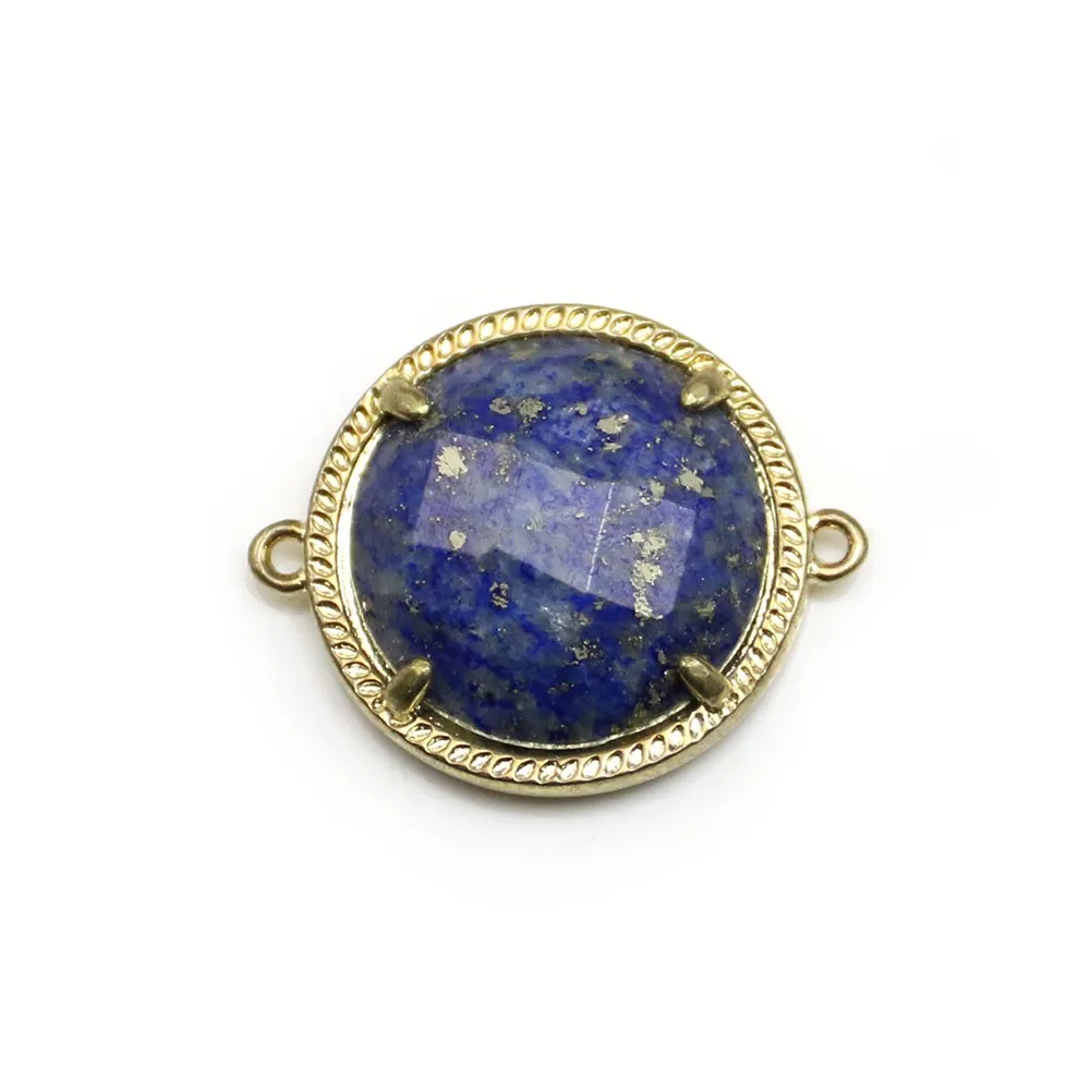 Intercalaire en lapis lazuli sertie en métal, de forme ronde, 17mm x 1pc