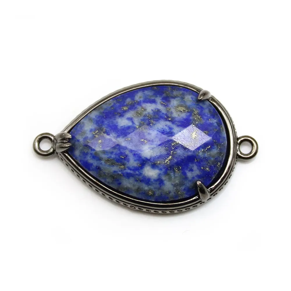 Intercalaire en lapis lazuli sertie en métal, en forme de goutte, 20x27mm x 1pc