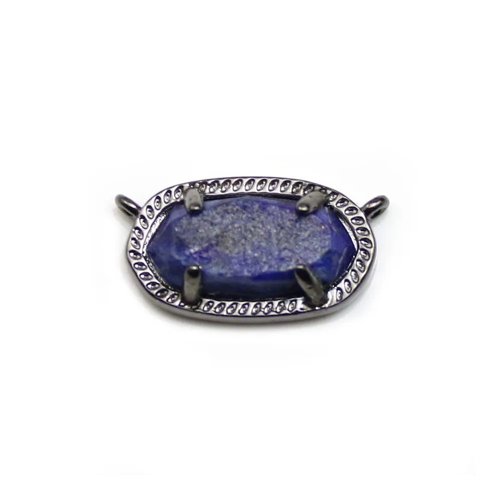 Intercalaire en lapis lazuli brut sertie en métal, de forme ovale, 9.5x16.5mm x 1pc