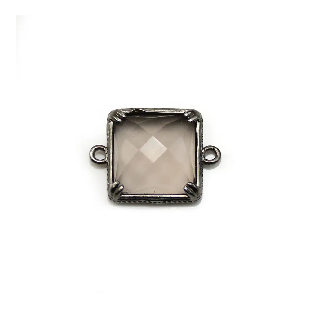 Intercalaire en quartz fumé, sertie en métal, de forme carré x 1pc
